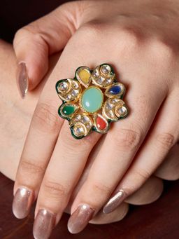 Amreli Jaipur - Green Adjustable Kundan Ring