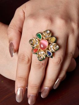 Amreli Jaipur - Pink Adjustable Kundan Ring