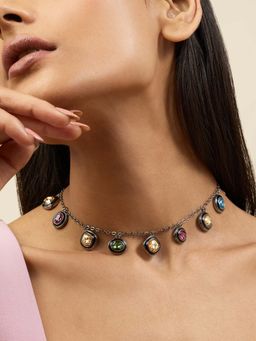 Isharya - Dark Sea Charm Choker Necklace In Black Plating