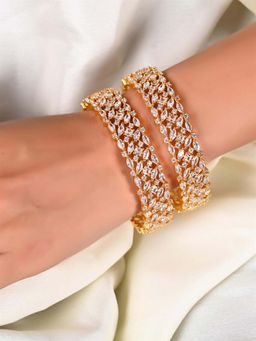 Ratnavali Jewels - Gold Plated White American Diamond Cz Marquise Kada Bangle