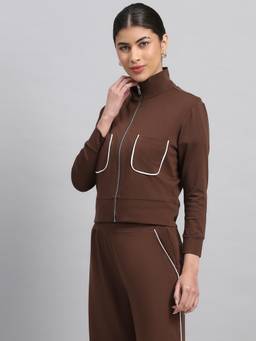 Fitleasure - Brown Solid Tencel Spandex Regular Jacket