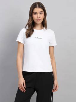 Fitleasure - White Solid Cotton Blend Regular T-shirt