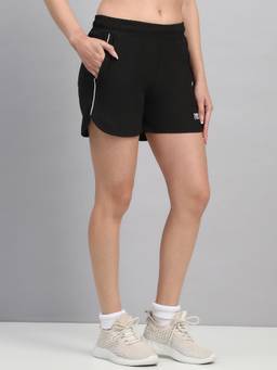 Fitleasure - Black Solid Polyester Regular Shorts