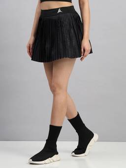 Fitleasure - Black Solid Polyester Regular Skirt