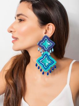 Fida - Turquoise Blue Seed Beaded Trendy Drop Earrings For Women