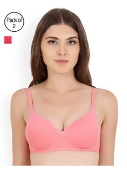 Floret - Pack of 2 Solid Non-Wired Heavily Padded Push-Up Bra - Multi-Color