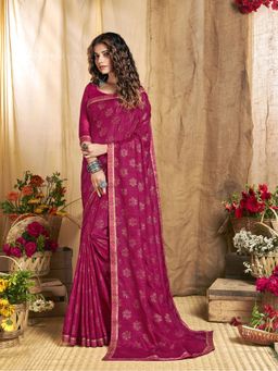 Odette - Pink Designer Foil Printed Saree with Unstitched Blouse