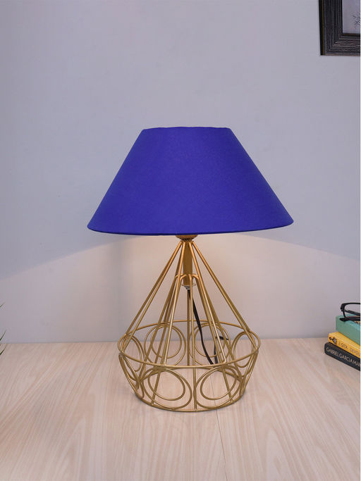 Homesake Metal Golden Table Lamp Diamond Blue