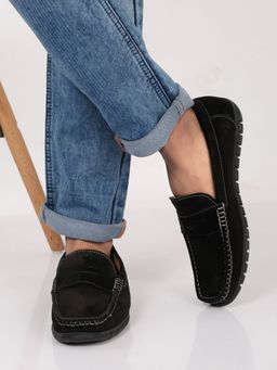 Teakwood - Men Black Suede Leather Loafers