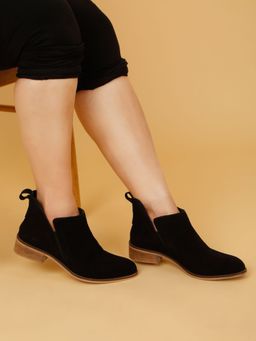 Teakwood - Women Black Suede Leather Blocked Heel Chelsea Boots