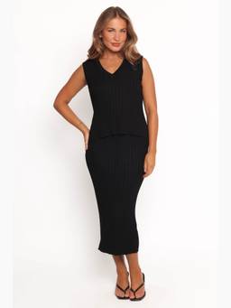 Petal & Pup - Richelle Ribbed Knit Black Top And Skirt