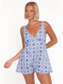 Petal & Pup - Belle Floral Blue Tile Playsuit