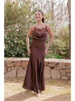 Petal & Pup - Evana Lace Brown Solid Dress