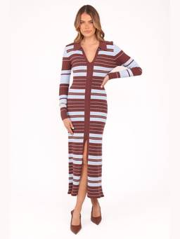 Petal & Pup - Eliana Long Sleeve Brown Stripes Dress