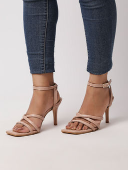 Twenty Dresses by Nykaa Fashion - Pink Square Toe Criss Cross Strap Stiletto Heels