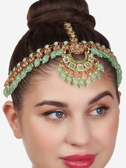Zaveri Pearls - Green Meenakari Stones & Dangling Beads Bridal MathaPatii-ZPFK13174