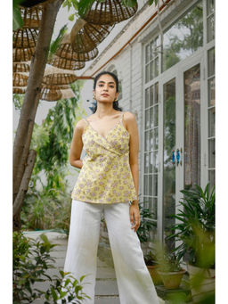 Anuvas - Lemon Yellow Floral Printed Top