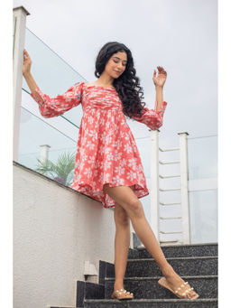 Anuvas - Peach Floral Printed Dress