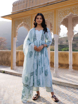 Ragavi - Glacier Blue Kurta Pants with Dupatta (Set of 3)