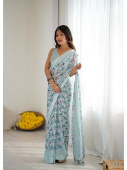 Tejasvee - Printed Blue Saree with Unstitched Blouse