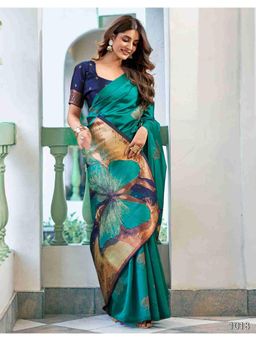 Tejasvee - Banarasi Silk Green Saree with Unstitched Blouse