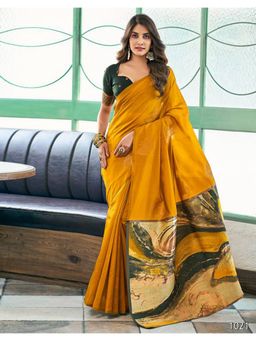 Tejasvee - Banarasi Silk Yellow Saree with Unstitched Blouse