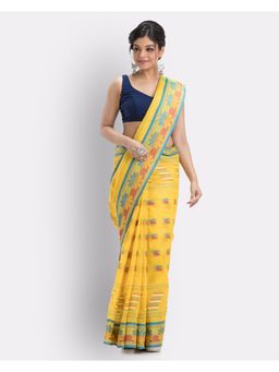 Angoshobha - Handwoven, Self Design Tant Pure Cotton Saree -Yellow