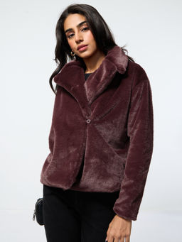 The Souled Store - Fur Jacket Wine Women Jacket