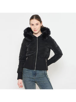 Madame - Faux Fur Hood Black Puffer Jacket