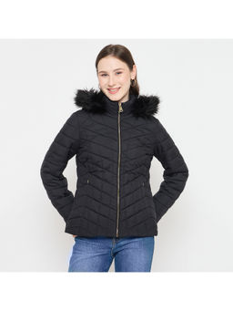 Madame - Black Quilted Fur Hood Jacket