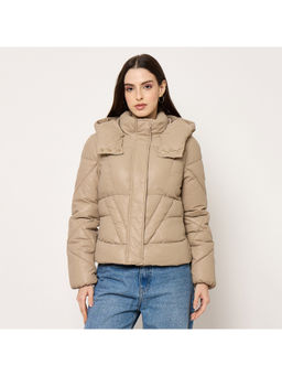 Madame - Taupe Quilted Pu Leather Jacket