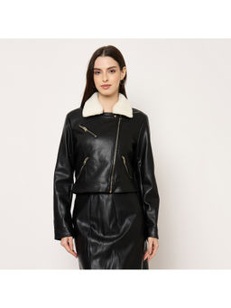 Madame - Faux Fur Collar Pu Leather Jacket