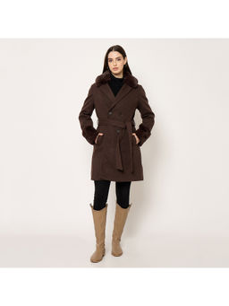 Madame - Notch Lapel Neckline Brown Belt with Long Overcoats