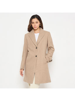 Madame - Lapel Notch Collar Beige Long Overcoats with Buttons