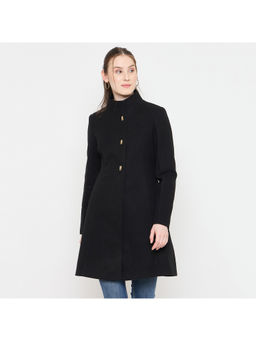 Madame - Black Long Overcoats with Stand Collar and Buttons