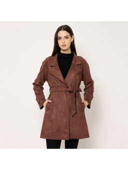 Madame - Brown Trench Coat with Notch Lapel Neckline and Belt