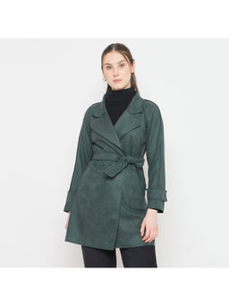 Madame - Teal Trench Coat with Notched Lapel Neckline and Belt
