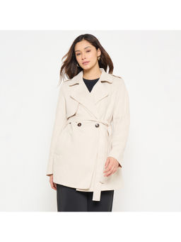 Madame - Lapel Notch Collar Off White Long Overcoats with Belt