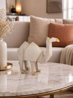 ELARE - Origami Camel Figurine Showpiece - Beige With Gold Accents
