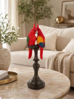 ELARE - Decorative Parrot Couple Figurine On Pedestal Stand
