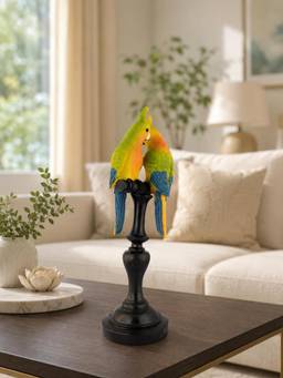 ELARE - Parrot Couple Polyresin Figurine On Pedestal Stand