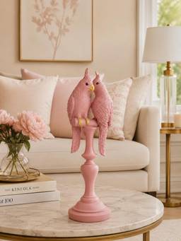 ELARE - Parrot Couple Polyresin Figurine On Pedestal Stand