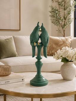 ELARE - Parrot Couple Polyresin Figurine On Pedestal Stand