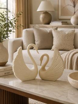 ELARE - Decorative Swan Figurine Pack Of 2 - Cream & Beige