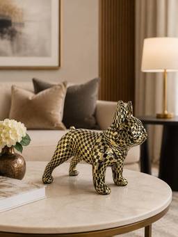 ELARE - French Bulldog Figurine Statue - Gold & Black Checkered Pattern