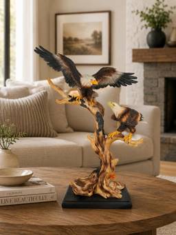 ELARE - Dual Bald Eagle Resin Figurine Sculpture On Driftwood Tree