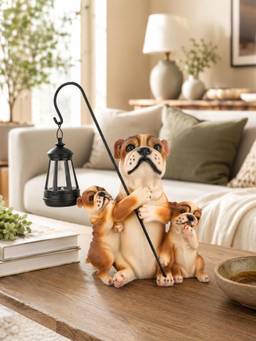 ELARE - Bulldog Family Figurine With Hanging Lantern