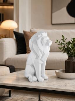 ELARE - Geometric Lion Figurine Sculpture - White Matte Finish