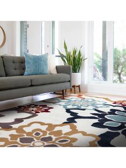 Sapana Carpet-Mats - Shiraz Sh-06 Floral Polypropylene Carpet - White & Blue