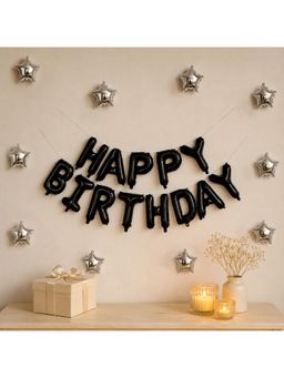 Special You - Black Birthday Kit With Silver Star Foil Balloons (12 Pcs)